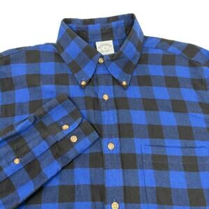 Brooks Brothers Medium Blue Black Plaid Regent Long Sleeve Button Down Shirt